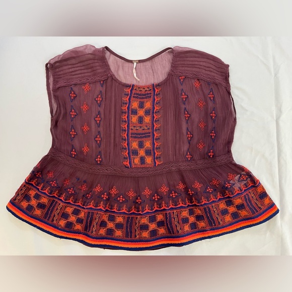 Free People All Your Feelings Sheer Blouse Purple + Orange Sleeveless Top, sz XS - Picture 6 of 14